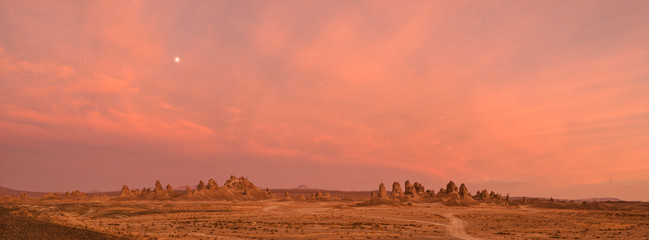 Pink sunset at Trona Pinnacles