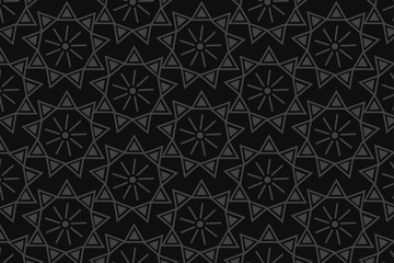 Dark gray stylish digital geometric background with different shapes.		