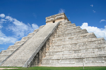 The Pyramid of Kukulkan at Chichen Itza in Mexico, one of the New Seven Wonders of the World.
