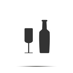 Bottle and glass icon. Vector symbol on flat design