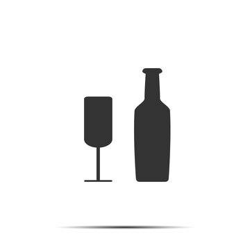 Bottle and glass icon. Vector symbol on flat design