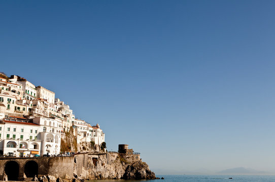 Amalfi, Italy: View of the cliffside homes and village.