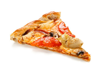 Piece of pizza with mushrooms and artichokes