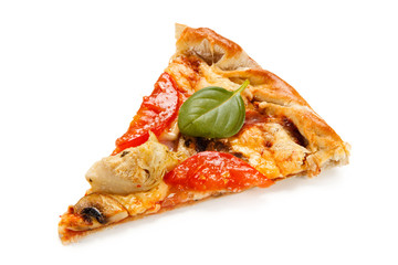 Piece of pizza with mushrooms and artichokes
