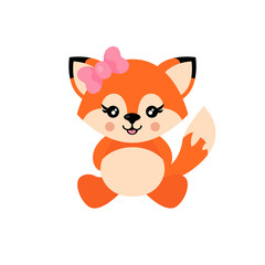 cartoon cute fox girl sitting vector