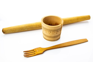 Three kitchen items made of wood