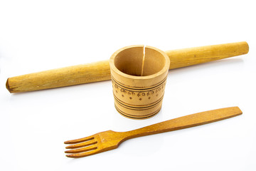 Three kitchen items made of wood