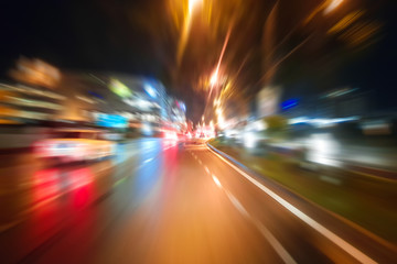 Night traffic with futuristic motion blur & zoom effects.
