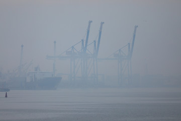 Obraz premium Cranes in harbor