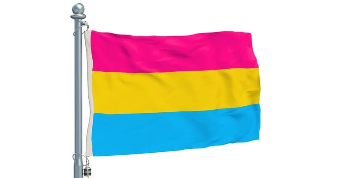 Pansexual pride flag waving on white background, animation. 3D rendering