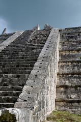 Close-of the Serpent head on Mayan pyramid at Chichen Itza, Mexico
