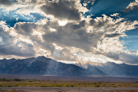 Clouds and light beams over Mt. Williamson along Hwy 395 north of Lone Pine, CA.