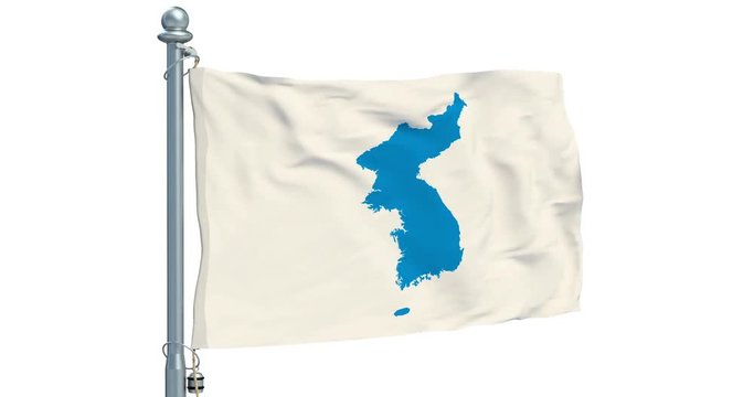 Korean Unification Flag on white background, animation. 3D rendering