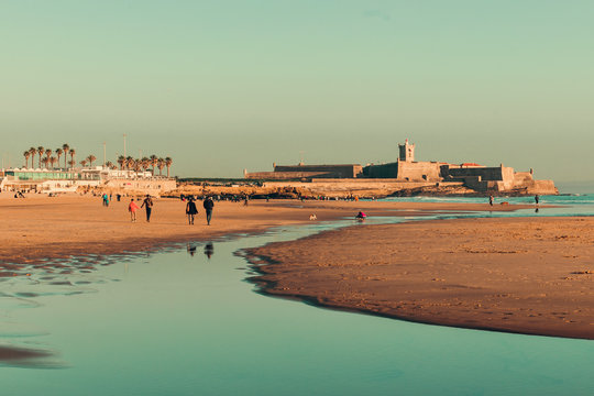 Beautiful sunset on the Carcavelos beach, Cascais, Lisbon, Portugal