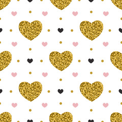 Seamless pattern with golden hearts.