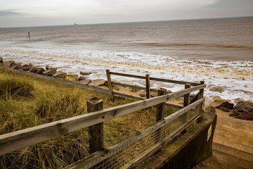 Steps down to the beach on an autumn day