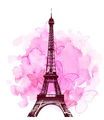 Naklejka na ściany i meble Eiffel Tower and butterfly