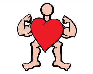 People-Strong Heart Muscles Colored Drawing