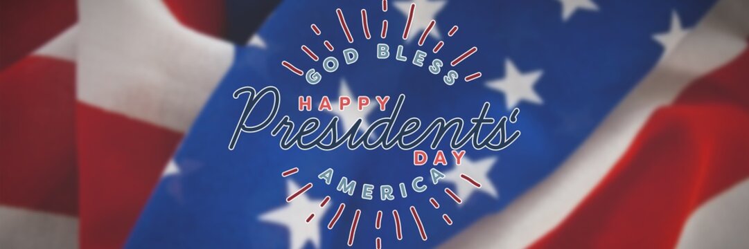Composite image of god bless america. happy presidents day.