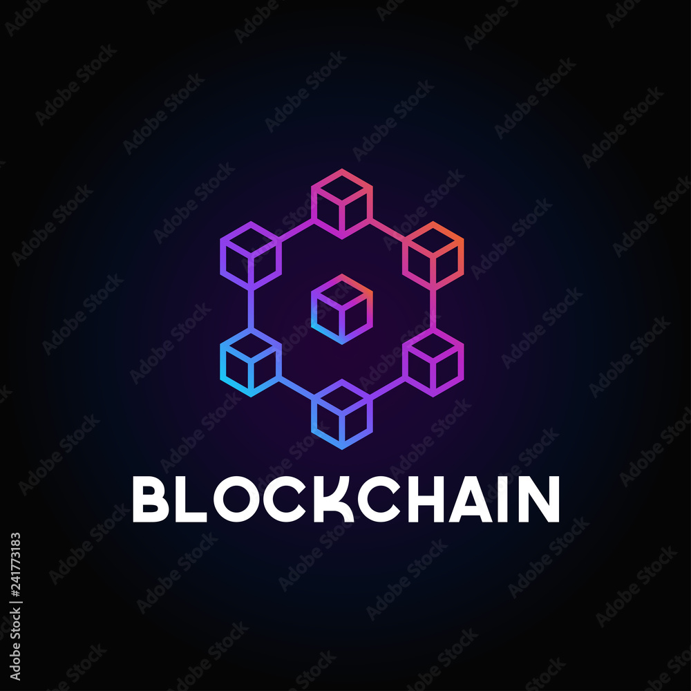 Poster blockchain line icon logo concept on dark background. cryptocurrency data sign design. abstract geom