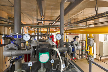 technological unit of industrial, gas boiler with boilers; pumps; sensors and a variety of pipelines