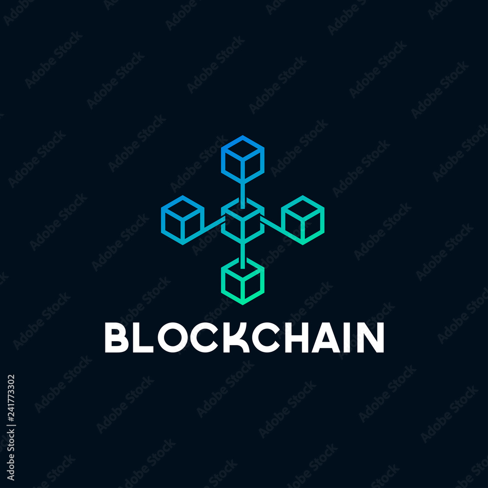 Poster blockchain line icon logo concept on dark background. cryptocurrency data sign design. abstract geom