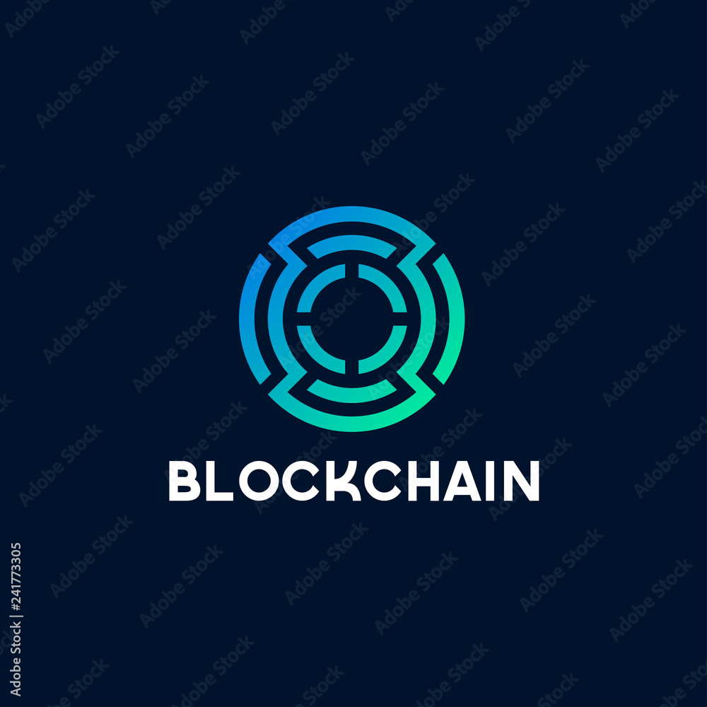Poster blockchain line icon logo concept on dark background. cryptocurrency data sign design. abstract geom