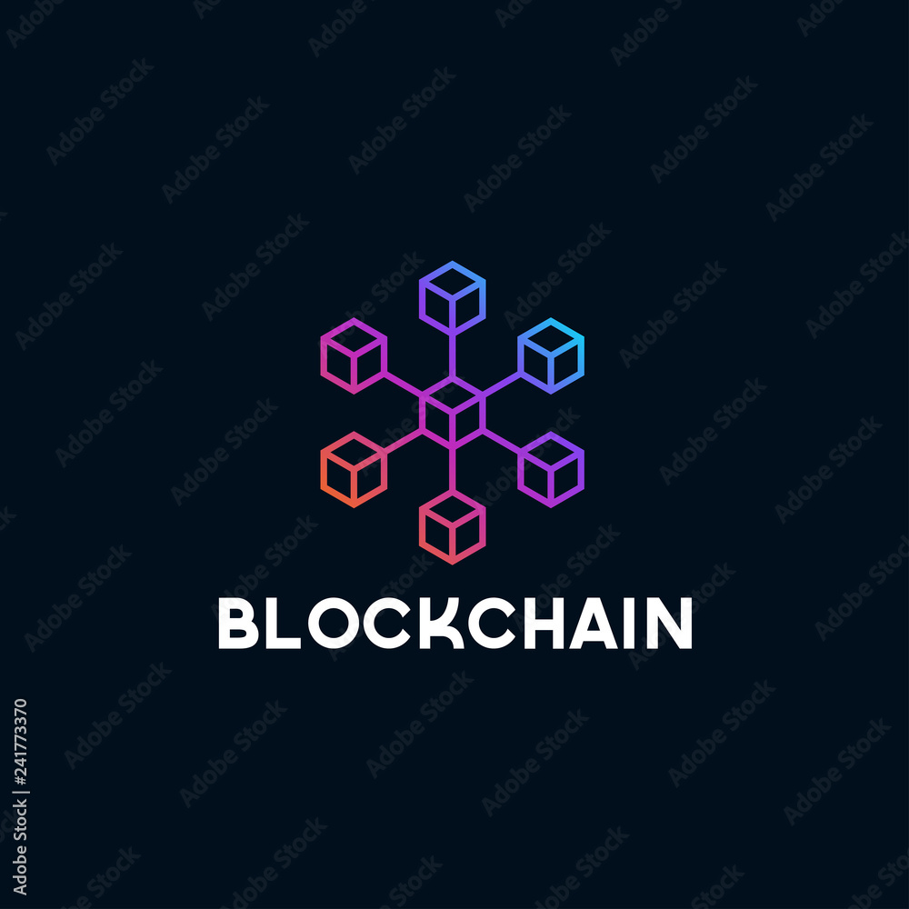 Aufkleber blockchain line icon logo concept on dark background. cryptocurrency data sign design. abstract geom