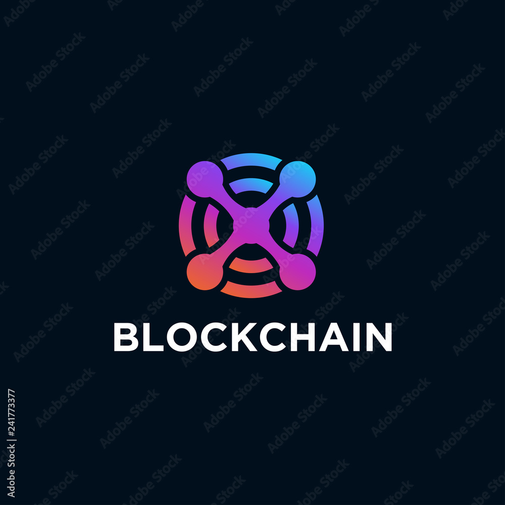 Poster blockchain line icon logo concept on dark background. cryptocurrency data sign design. abstract geom