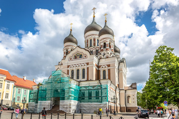 Tallin, Estonia - June 24th 2018 - The Alexander Nevsky Cathedral being under construction in Tallin, the capital of Estonia in Europe
