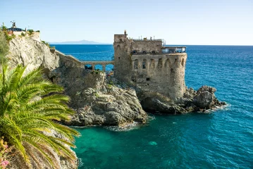 Fotobehang Medieval tower on the coast of Maiori town, Amalfi coast, Campania region, Italy © Elena