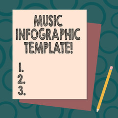 Handwriting text writing Music Infographic Template. Concept meaning representation of information in a graphic format Stack of Blank Different Pastel Color Construction Bond Paper and Pencil
