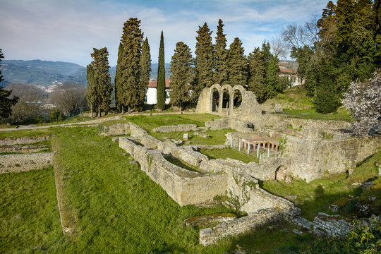 Ruins of the ancient city and the Roman theatre in Fiesole. Florence.