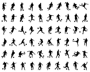 Black silhouettes of football players on a white background - obrazy, fototapety, plakaty