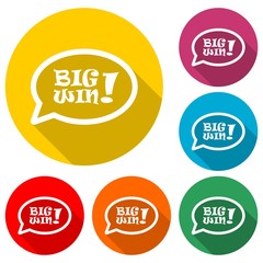 Big win message icon or logo, color set with long shadow