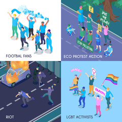 Protesting People Isometric Design Concept