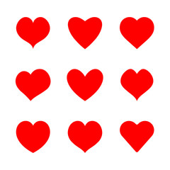 Vector red hearts icons set. Simple symbols for your design.