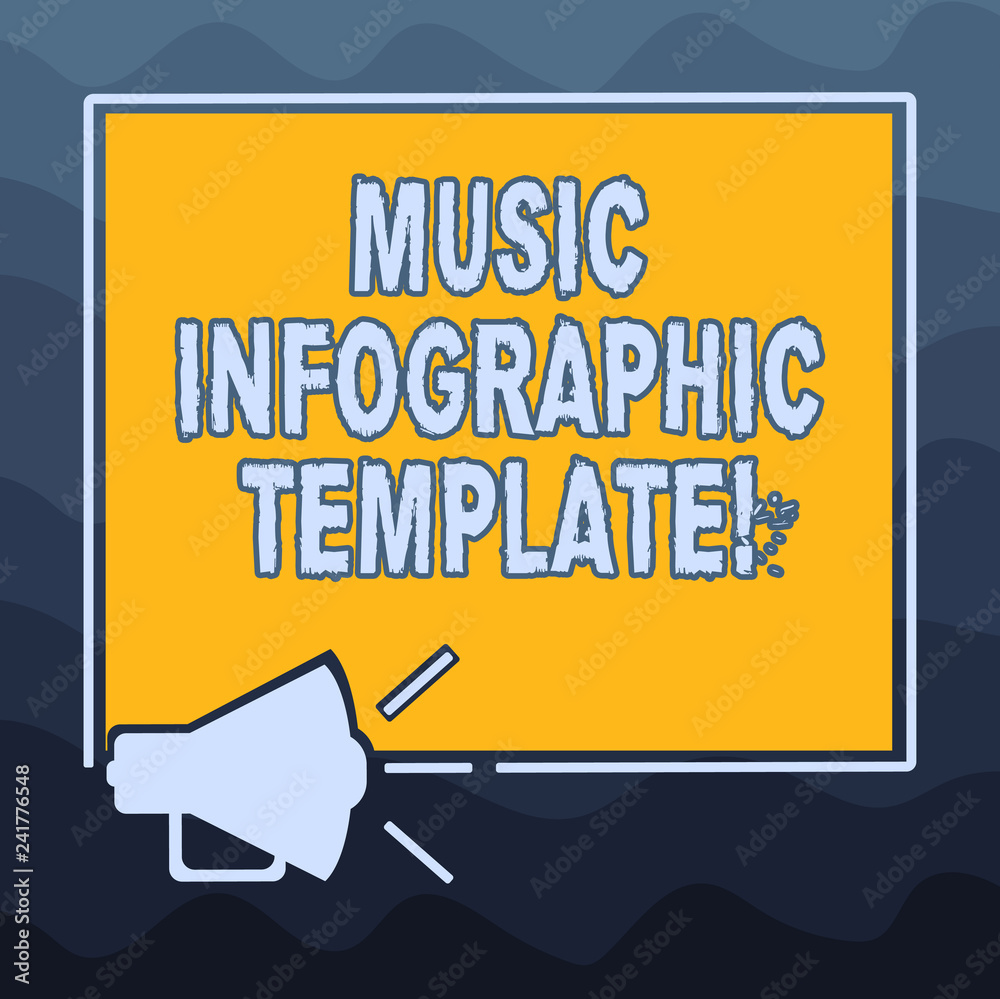 Fototapete Writing note showing Music Infographic Template. Business photo showcasing representation of information in a graphic format Megaphone Sound icon Outlines Square Loudspeaker Text Space photo
