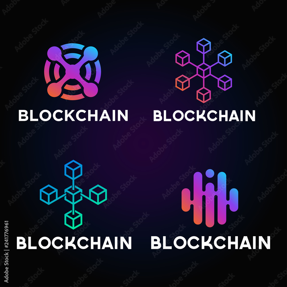 Poster blockchain line icon logo concept on dark background. cryptocurrency data sign design. abstract geom