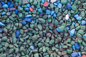 Coloured stones at the garden. Landscape design. 