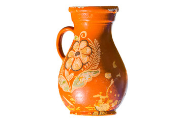 closeup clay crock isolated on a white background