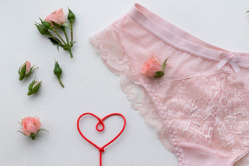 Pink lingerie panty. Fashion cloth, lingerie. Concept of love.