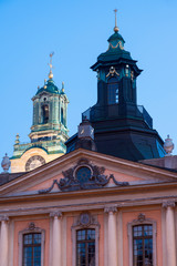 Fototapeta na wymiar Church of St. Nicholas and Swedish Academy in Stockholm