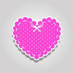 Pink and white paper cut lacy heart sticker with bow and polka d