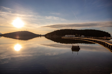 the lagoon of Narta and Zvernec Island at sunset, Vlore, Albania