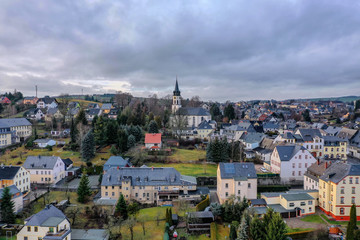 Fototapeta na wymiar aerial view of a small town in saxony, hartenstein