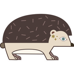 Illustration of wild forest cartoon hedgehog on the white isolated background. Flat stylish unique style.