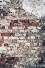 texture of old brick wall, destroyed antique brickwork, architecture abstraction background