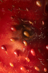 Red, Ripen strawberry with seeds in focus, close up shot