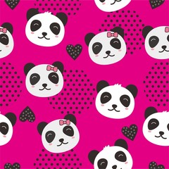 Obraz premium Cute panda seamless pattern with pink backgrund